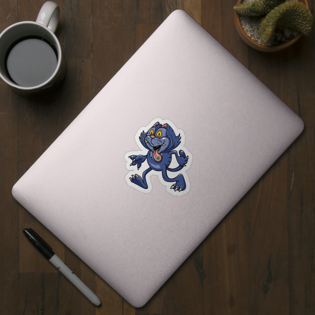Trippy Blue Cat Cartoon - Psychedelic Tongue‑Out Blotter Art Desig by Wrong